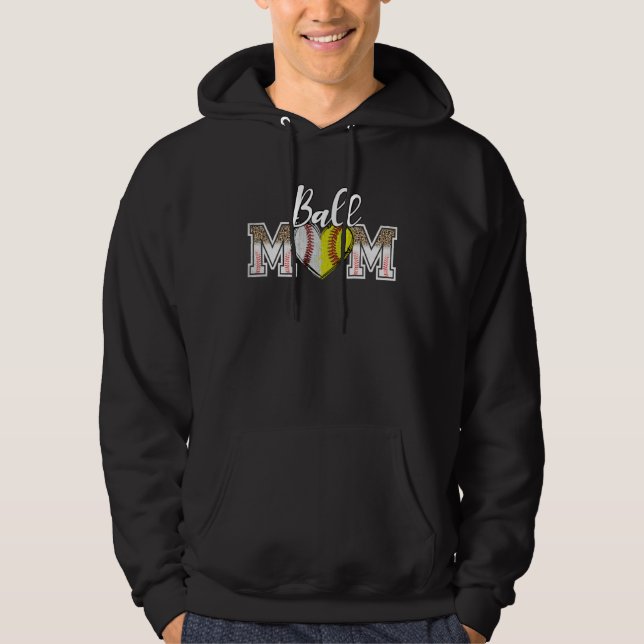Ball Mom Heart Baseball Softball Mama Women Mother Hoodie (Framsida)
