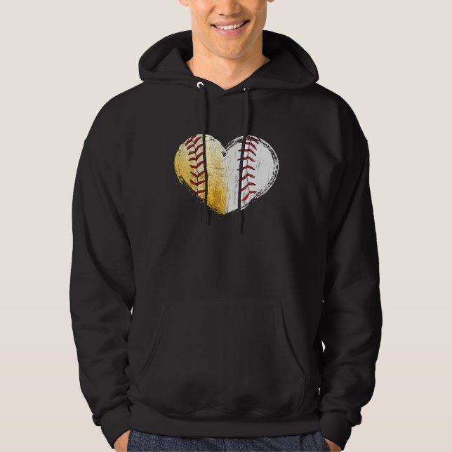 Ball Mom Heart Baseball Softball Mama Women Mother Hoodie (Framsida)