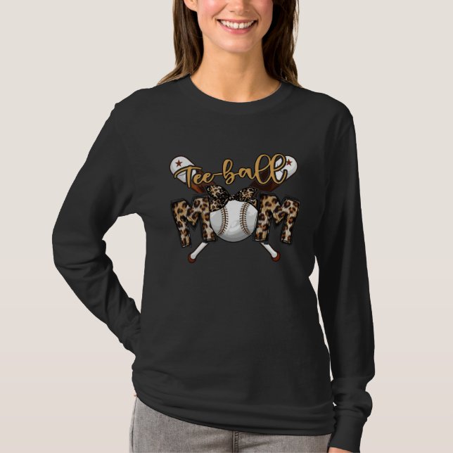 Ball Mom Mother s Day Teeball Mom Leopard T Shirt (Framsida)