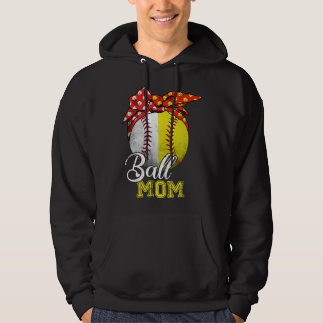 Ball Mom Softball Baseball  For Women Mothers Day Hoodie (Framsida)