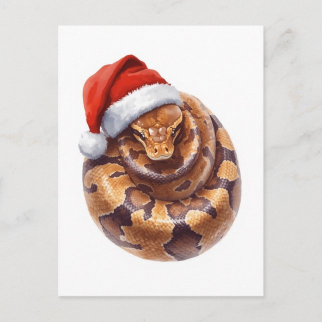 Ball Python in Santa Hat Watercolor Helg Vykort (Framsida)