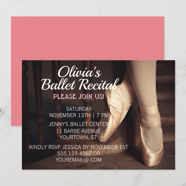 Ballageldansskäl Inbjudan Ballerina Rosa (Fram/baksida)
