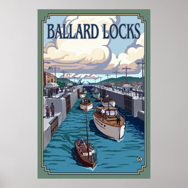Ballard Locks - Seattle, WA Vintage resor Poster (Framsidan)