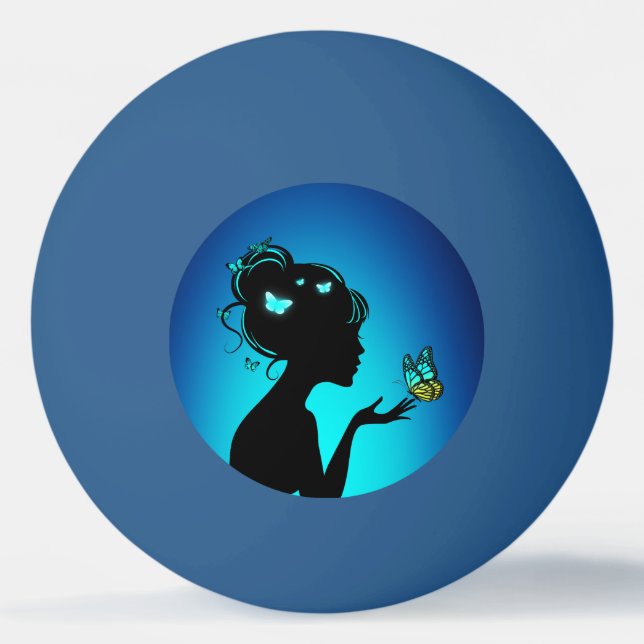 Balle De Ping Pong La femme papillons bleues Pingisboll (Framsidan)