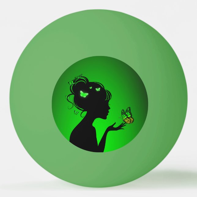 Balle De Ping Pong La femme papillons verts Pingisboll (Framsidan)