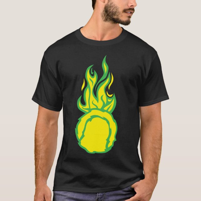balle tennis flamme fire flame cartoon dessin t shirt (Framsida)