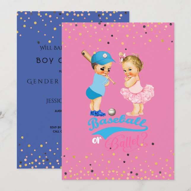 Balleball eller Gender av spädbarn Inbjudningar (Fram/baksida)