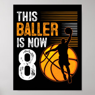 Baller är nu 8 år gammal basket 8:e födelsedag poster