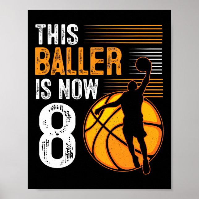 Baller är nu 8 år gammal basket 8:e födelsedag poster (Framsidan)