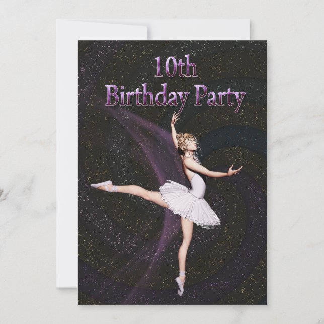 Ballerina 10:e Födelsedagsfest inbjudan (Framsida)
