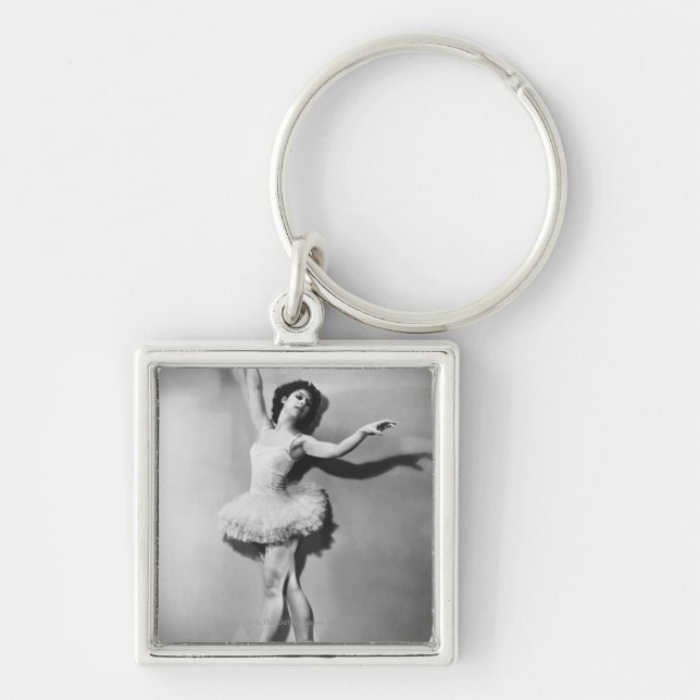 Ballerina 2 fyrkantig silverfärgad nyckelring (Framsidan)