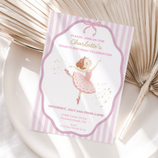 Ballerina alla åldrar Födelsedag, flicka pinstripe Inbjudningar