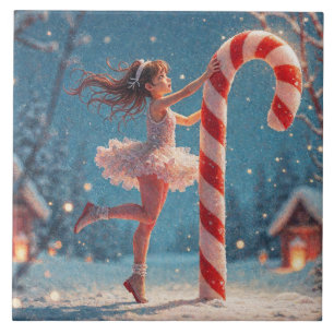 Ballerina Anime Flickan & Candy Cane Jul Kakelplatta