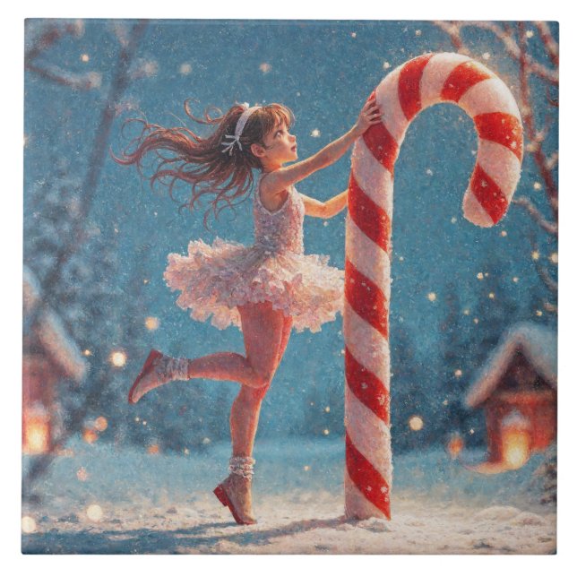 Ballerina Anime Flickan & Candy Cane Jul Kakelplatta (Framsidan)