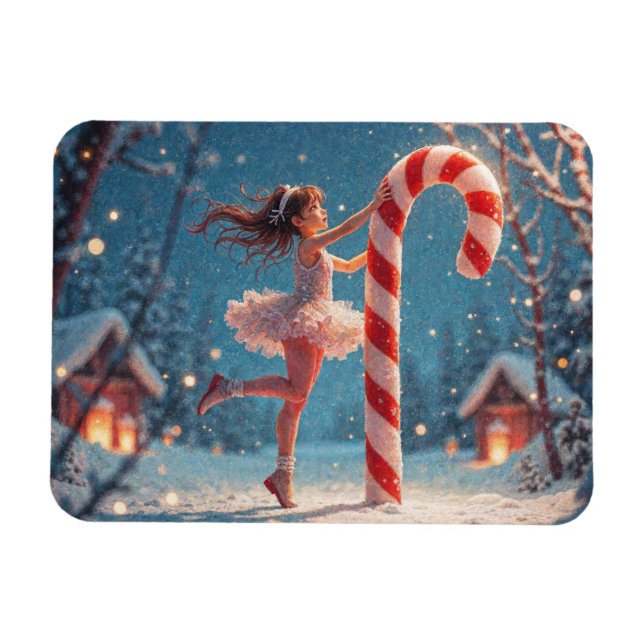 Ballerina Anime Girl & Candy cane jul Magnet (Horisontell)