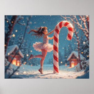 Ballerina Anime Girl & Candy cane jul Poster
