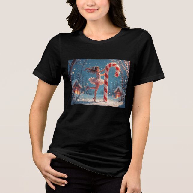 Ballerina Anime Girl & Candy cane jul T Shirt (Framsida)
