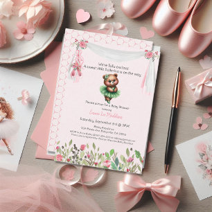 Ballerina Baby Flickor Shower Tutu Upphetsad Teddy Inbjudningar