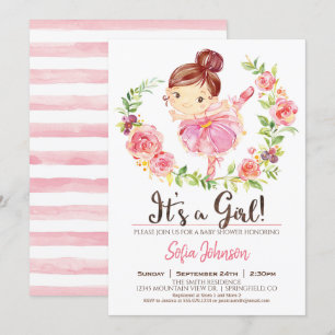 Ballerina Baby Shower Girl-inbjudan till Rosa Inbjudningar