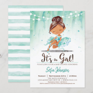 Ballerina Baby Shower Girl Mint-inbjudan Inbjudningar