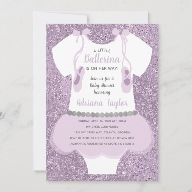 Ballerina Baby Shower-inbjudan, Lila Inbjudningar (Framsida)