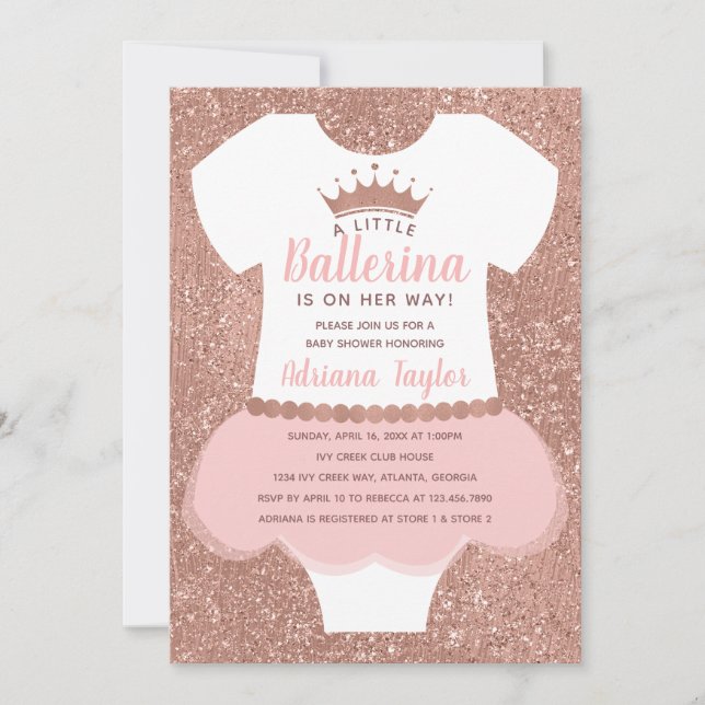 Ballerina Baby Shower-inbjudan, Ro Guld Inbjudningar (Framsida)