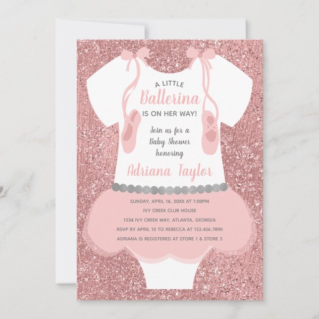 Ballerina Baby Shower-inbjudan, Rosa Inbjudningar (Framsida)