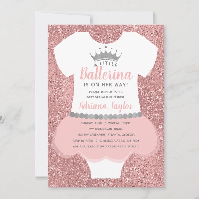 Ballerina Baby Shower-inbjudan, Rosa Inbjudningar (Framsida)