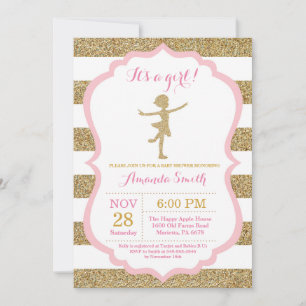 Ballerina Baby Shower Rosa och Guld Glitter Inbjudningar