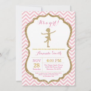 Ballerina Baby Shower Rosa och Guld Glitter Inbjudningar