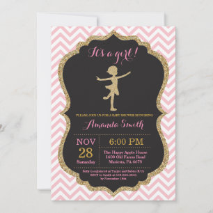Ballerina Baby Shower Rosa och Guld Glitter Inbjudningar