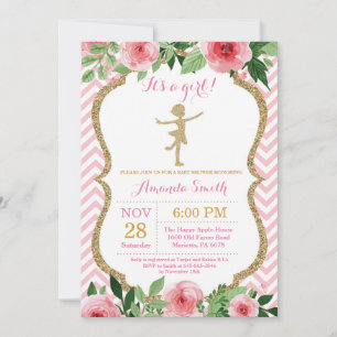 Ballerina Baby Shower Rosa och Guld Glitter Inbjudningar
