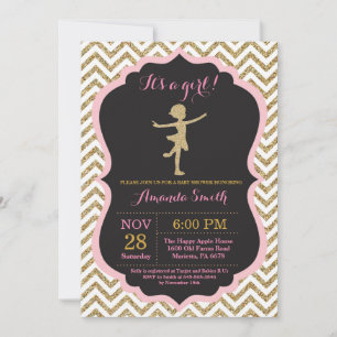 Ballerina Baby Shower Rosa och Guld Glitter Inbjudningar