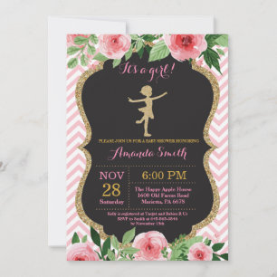 Ballerina Baby Shower Rosa och Guld Glitter Inbjudningar