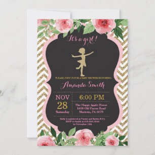 Ballerina Baby Shower Rosa och Guld Glitter Inbjudningar