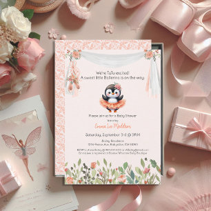Ballerina Babyflicka Shower Tutu Elegant Pingvin Inbjudningar