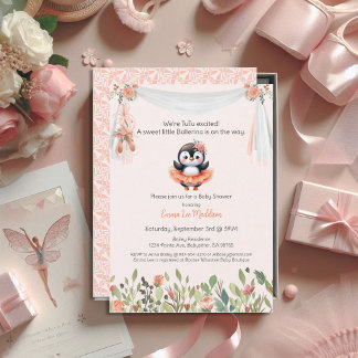 Ballerina Babyflicka Shower Tutu Elegant Pingvin Inbjudningar