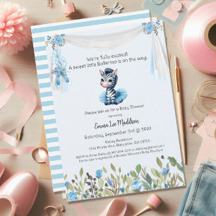 Ballerina Babyflicka Shower Tutu Elegant Zebra Inbjudningar