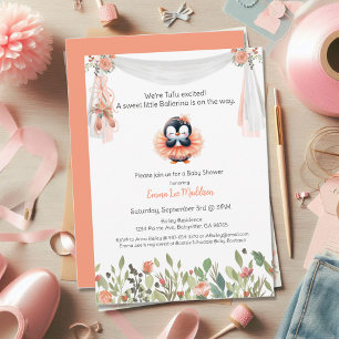 Ballerina Babyflicka Shower Tutu Upphetsad Pingvin Inbjudningar