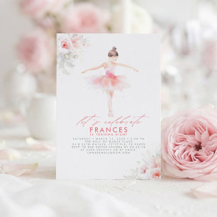 Ballerina Balett Blommig Rosa Födelsedagsfest Inbjudningar
