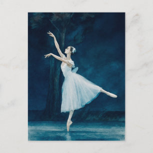 Ballerina Balett Giselle Akvarell Postkort Vykort