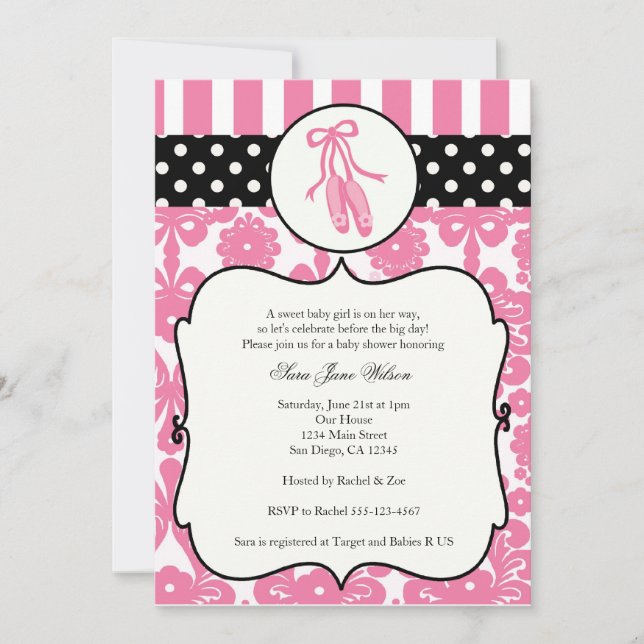 Ballerina Ballet Baby Shower-inbjudningar - Rosa Inbjudningar (Framsida)
