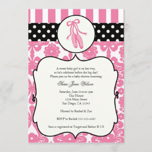 Ballerina Ballet Baby Shower-inbjudningar - Rosa Inbjudningar