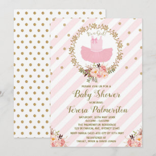 Ballerina Ballet Ballet med rosa Tutu Baby Shower- Inbjudningar