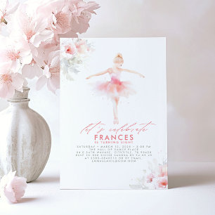 Ballerina Ballet Blommigt Rosa Födelsedagsfest Inbjudningar