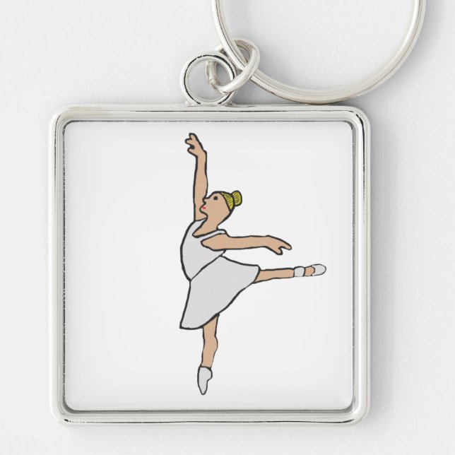 Ballerina Ballet Dancer Fyrkantig Silverfärgad Nyckelring (Framsidan)