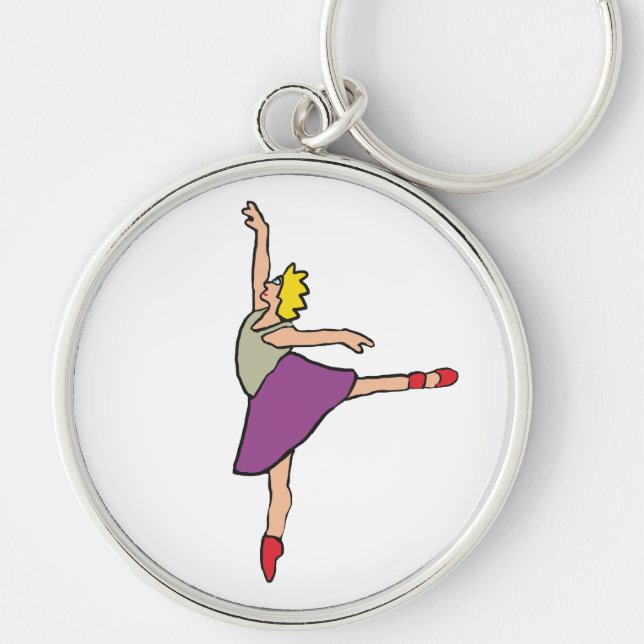 Ballerina Ballet Dancer Rund Silverfärgad Nyckelring (Framsidan)