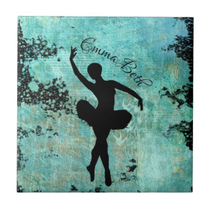 Ballerina Ballet Dancer Silhouette i Blue Kakelplatta