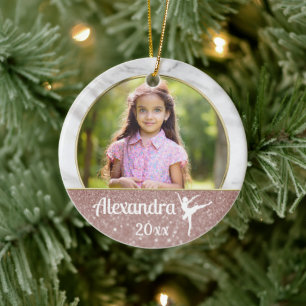 Ballerina Ballet Girls Elegant Rosa Glitter Dance Julgransprydnad Keramik