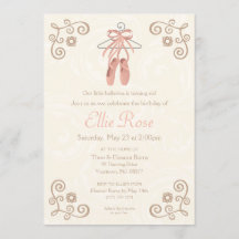 Ballerina Ballet Shoes Girl Birthday-inbjudan